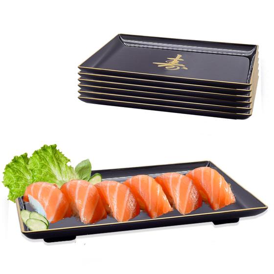 Imagem de Kit C/ 12 Kakazura Prato Retangular Preto Ideograma Japonês