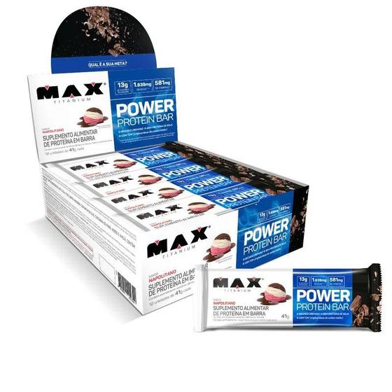 Kit C/12 Max Titanium Power Protein Barra Napolitano - 41g Menor preço em Kit C/12 Max Titanium Power Protein Barra Napolitano - 41g