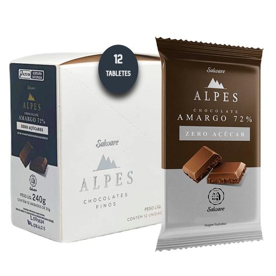 Imagem de Kit c/ 12 und Chocolate Salware Alpes Amargo 72% Zero 20g