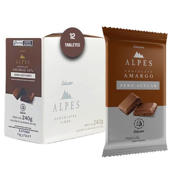 Imagem de Kit c/ 12und Chocolate Salware Alpes Amargo 54% Zero 20g