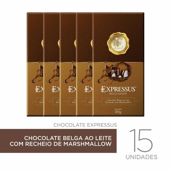 Imagem de Kit c/15 Barras de Chocolate Expressus Kakaw Belga ao Leite com Recheio de Marshmallow