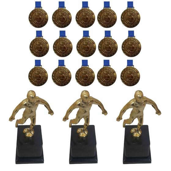 Imagem de Kit C/15 Medalhas M36 + 3 Troféus Jogador Artilheiro