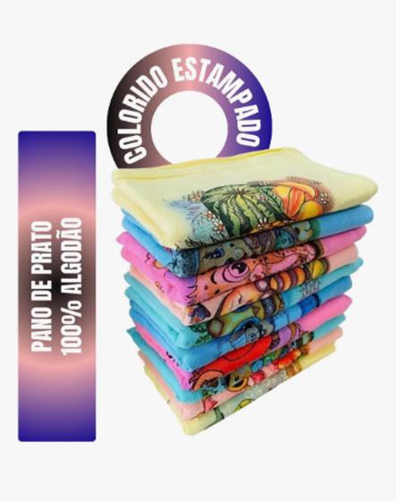 Imagem de Kit C/ 15 Pano De Prato Colorido Estampado Neves 100% Algodão