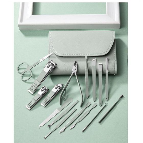 Imagem de Kit c/ 16 Pçs Set Ear Colher Cortador De Unhas Pedicure Tesoura Prego Conjunto De Ferramentas Em Aço Inoxidável Com Bolsa Dobrável