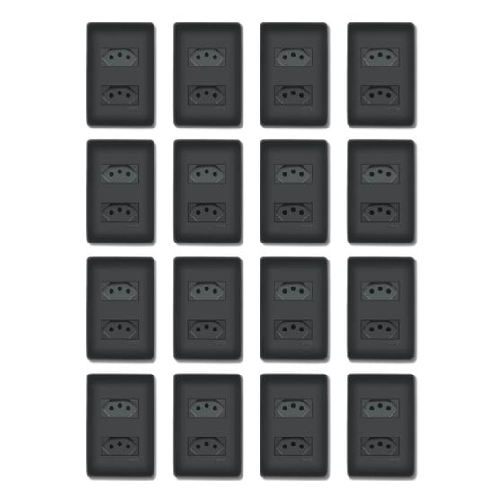 Imagem de Kit C/16 Tomadas 20a Com Placa Habitat Black Fame