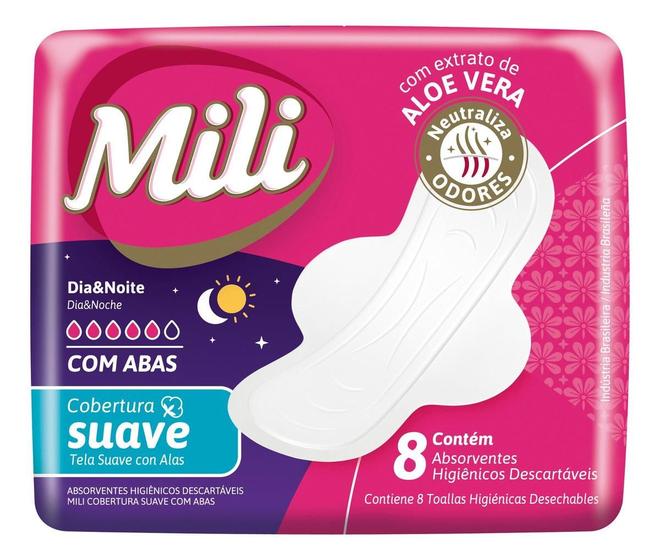 Imagem de Kit c/ 2 Absorvente Mili Dia E Noite Suave C/abas 8 Unidades