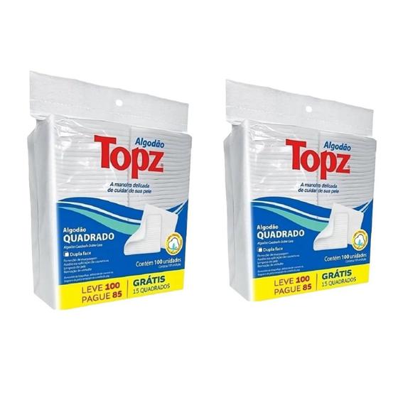 Imagem de Kit C/2 Algodão Hidrófilo Quadrado Topz Dupla Face C/100 Unidades