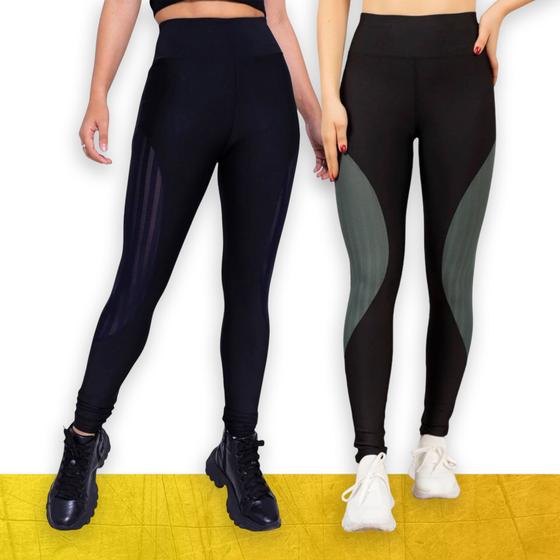 Imagem de Kit c/ 2 CALÇAS LEG Legging REDINHA Cintura Alta Fitness Treino Casual Corrida Academia 1030