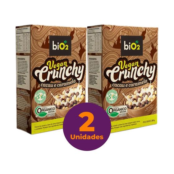 Imagem de Kit c/ 2 Cereal Matinal Orgânico Sem Glúten Cacau e Caramelo biO2 Vegan Crunchy 200g