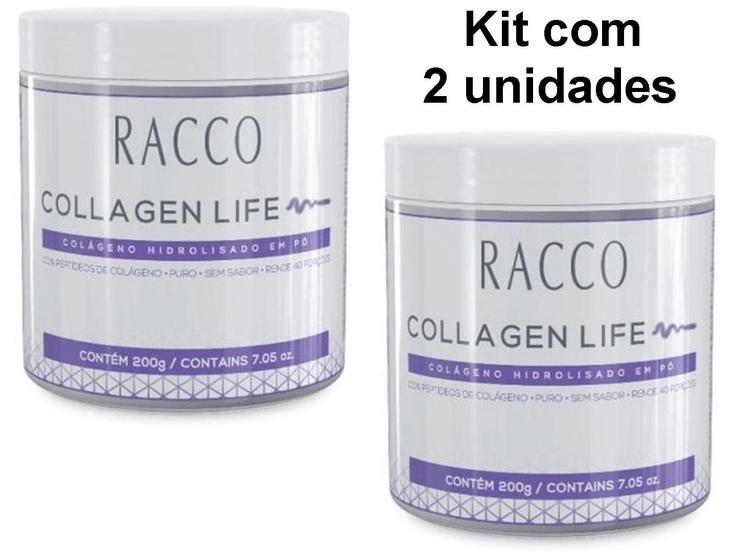 Imagem de Kit c/ 2 Collagen Life Colageno Hidrolisado em Po Puro Sem Sabor Racco 200g