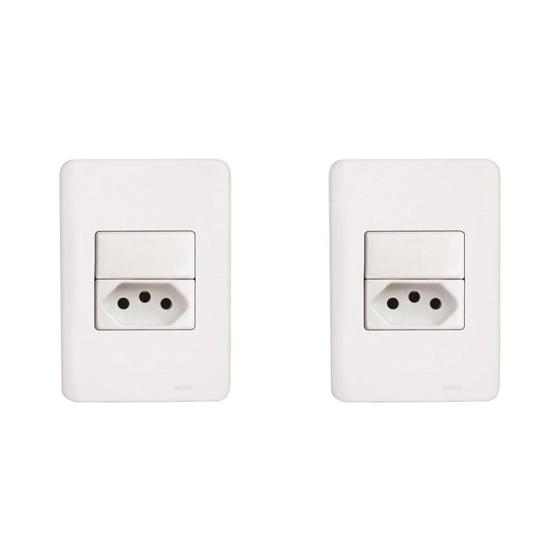 Imagem de Kit C/2 - Conjunto Perlex Aros 4X2 Branco Com Placa(1Simp...