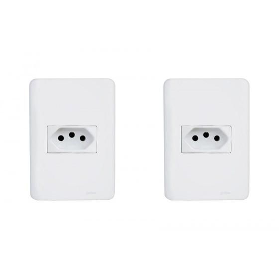 Imagem de Kit C/2 - Conjunto Perlex Aros 4X2 Branco Com Placa(1Toma...