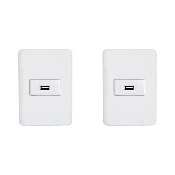 Imagem de Kit C/2 - Conjunto Perlex Aros 4X2 Branco Com Placa(1Toma...