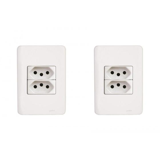 Imagem de Kit C/2 - Conjunto Perlex Aros 4X2 Branco Com Placa(2Toma...