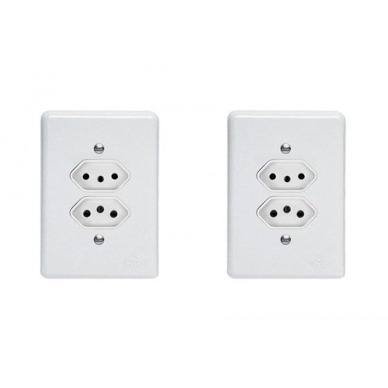 Imagem de Kit C/2 - Conjunto Perlex''Branca''Com Placa(2Tomadas 20A...