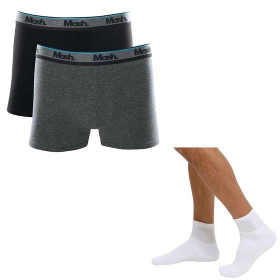 Imagem de Kit C/ 2 Cuecas Boxer Masc. Basic Cotton Mash Tam:MCor:PretoMescla + 6 Pares Meia Cano Médio Masc. Tam:39Cor:Branco