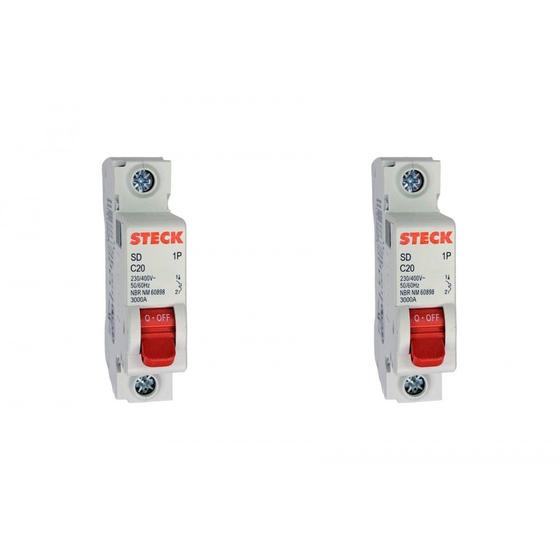 Imagem de Kit C/2 - Disjuntor Steck Din Unipolar 20A Sd61 C Sdd61C20