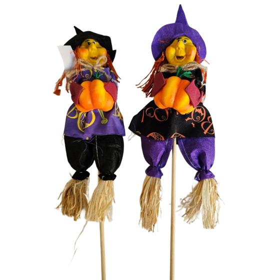 Imagem de kit c/2 enfeite bruxa espantalho Halloween decoração 52cm