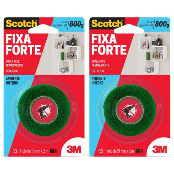 Imagem de Kit c/2 Fita Dupla Face 19X2m Fixa Forte Quadros Espelhos