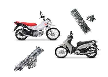 Imagem de Kit C/ 2 Jogos Raio 4mm Zincado Dianteiro+ Traseiro Honda Biz 125/110/100 e Pop 100/110