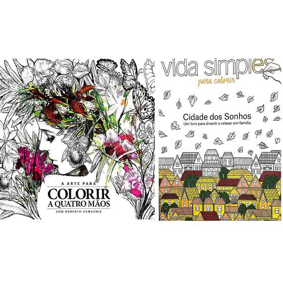 Imagem de Kit c/2 livros para colorir - vida simples e colorir a quatro mãos - arteterapia e antiestresse