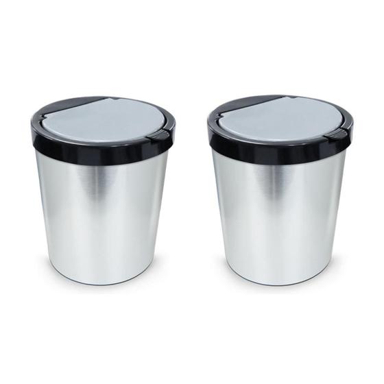 Kit C/ 2 Lixeiras Cesto Tipo Inox Com Tampa Click 10 Litros Prata Menor preço em Kit C/ 2 Lixeiras Cesto Tipo Inox Com Tampa Click 10 Litros Prata