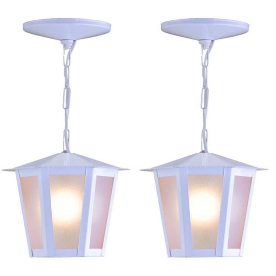 Kit C/ 2 Luminarias Pendente Colonial Sextavada Externa Branco Ideal L1C Luminária