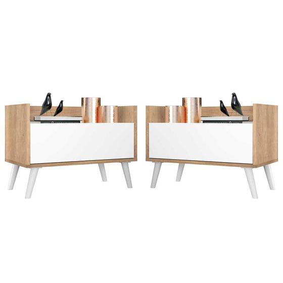 Imagem de Kit c/ 2 Mesas de Cabeceira 80 cm c/ Pés Retrô Multimóveis Rustic/Branco