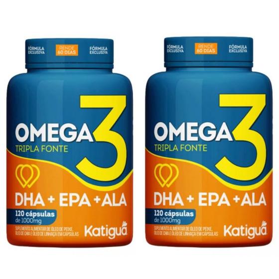Kit C/2 Omega 3 Tripla Fonte 1000 Mg DHA + EPA + ALA C/120 Cápsulas