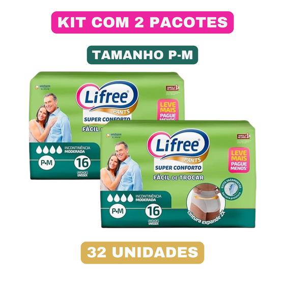 Imagem de Kit c/ 2 pacotes Fralda Calça Super Conforto Geriátrica Lifree P/M com 16 Unidades cada pacote