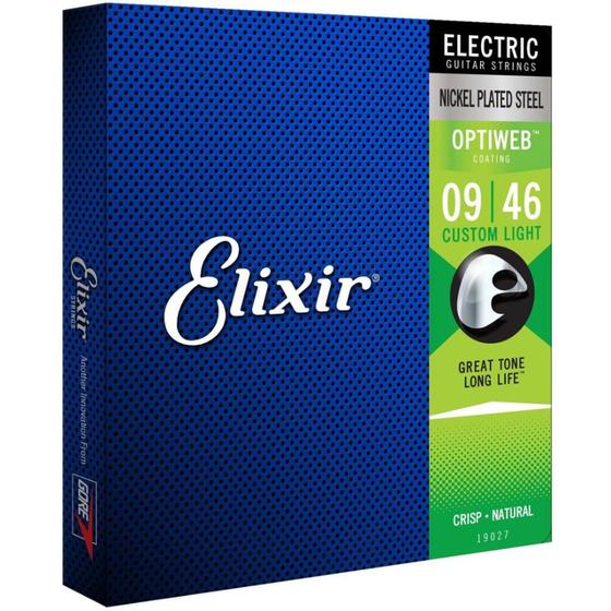 Imagem de Kit c/ 2 pctes cordas 009 custom light p/ guitarra c/ revestimento optiweb 19027 elixir 12091