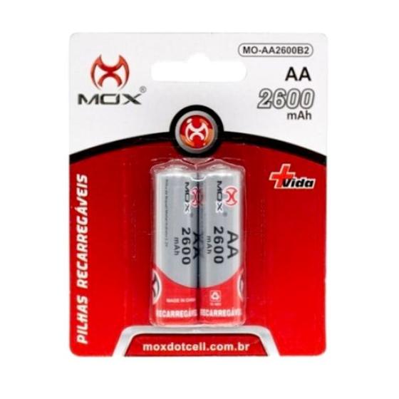 Imagem de Kit c/2 Pilhas Recarregáveis AA de 2.600mAh Capacidade Mox Premium