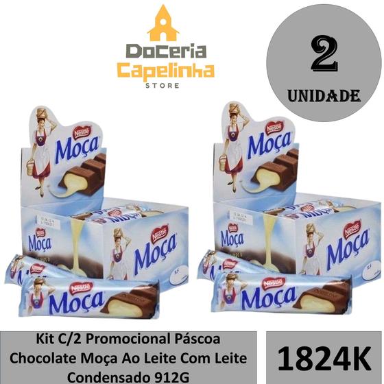 Imagem de Kit C/2 Promocional Páscoa Chocolate Moça Ao Leite Com Leite Condensado 912G