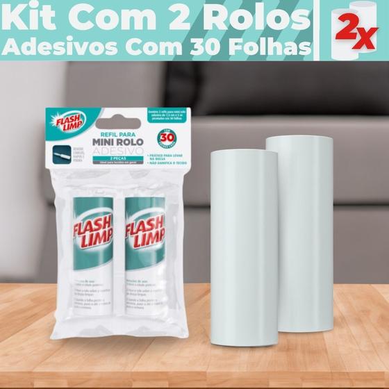 Imagem de Kit c/ 2 Refil Mini Rolo Remove Pelos FlashLimp - 30 Folhas