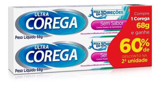 Imagem de Kit C/2 Ultra Corega Creme Sem Sabor 68g