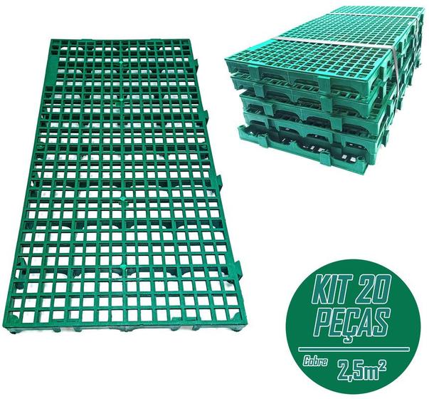 Imagem de Kit c/ 20 Pçs - Pallet Estrado Plástico 2,5 x 25x50 Cm Verde