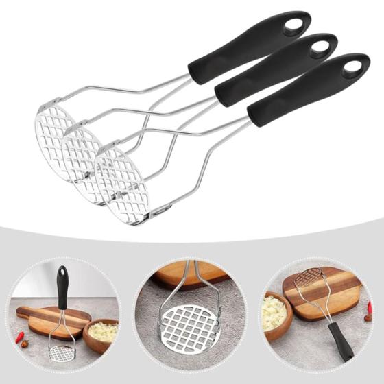 Imagem de Kit C/ 3 Amassador De Batatas Em Aço Inox Com Cabo Plástico Purê