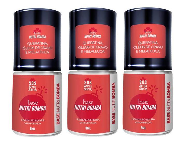 Imagem de Kit c/3 Base NutriBomba de Crescimento Fortalecedora Vitaminada 9ml Enriquecida com queratina, óleo de cravo e melaleuca