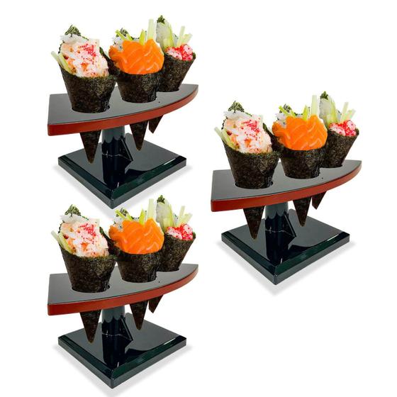 Imagem de Kit C/3 Base Temaki 3 Furos Suporte Temaki-Dai Preto