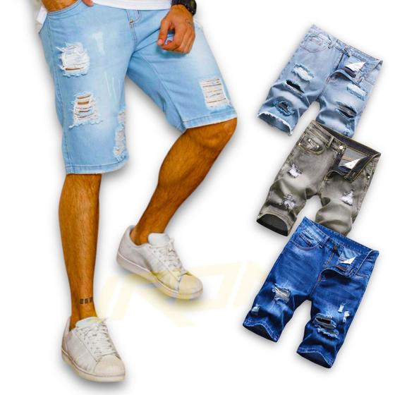 Imagem de Kit C/3 Bermudas Jeans Rasgadas Masculina Homem Slim Casual 479