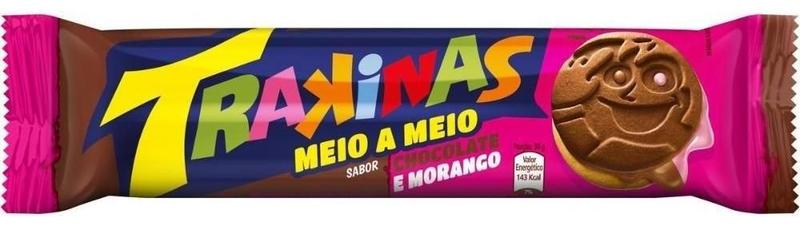 Imagem de Kit c/ 3 Biscoito Recheio Chocolate e Morango Trakinas Meio