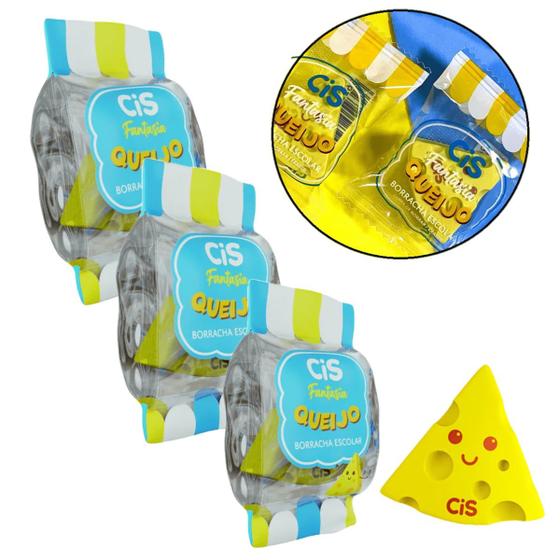 Imagem de Kit C/3 Borracha Escolar Cis Fofinha Formato de queijo