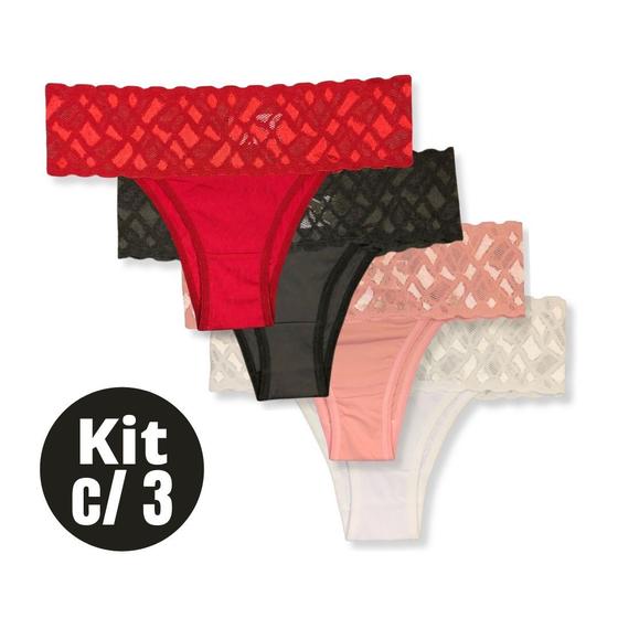 Kit c/ 3 Calcinha Tanga Cós em Renda Michelle Menor preço em Kit c/ 3 Calcinha Tanga Cós em Renda Michelle