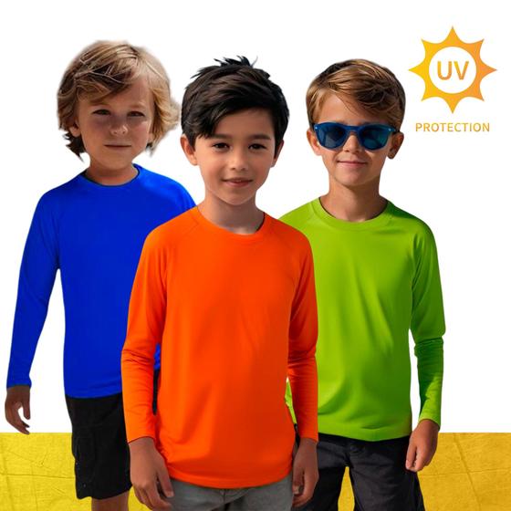 Imagem de KIT c/ 3 Camisetas Térmica Proteção UV50+ Original Manga Longa Solar Infantil PLT 1019