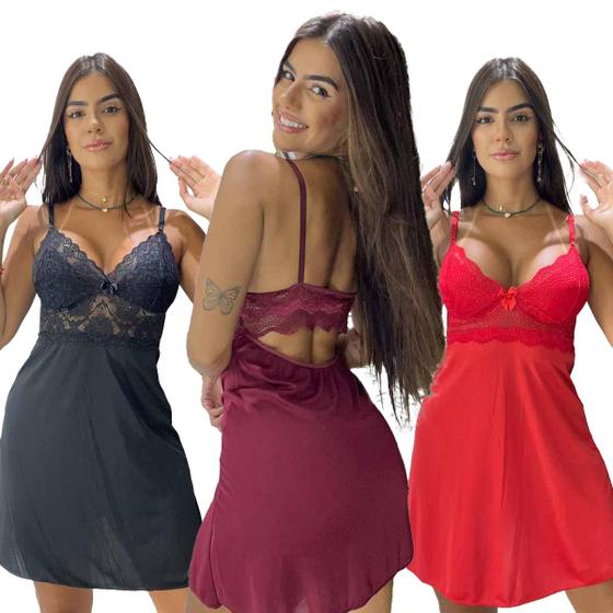 Imagem de Kit C/3 Camisola Sensual Sexy Com Calcinha Fio. Aproveite!