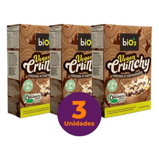 Imagem de Kit c/ 3 Cereal Matinal Orgânico Sem Glúten Cacau e Caramelo biO2 Vegan Crunchy 200g