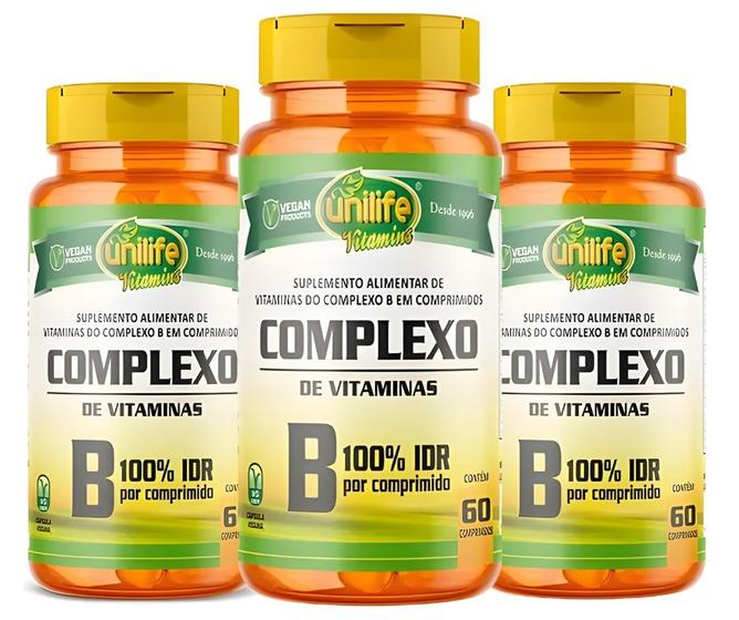 Imagem de Kit C/3 Complexo B - B1 B2 B3 B5 B6 B12 Biotina-Comp Unilife