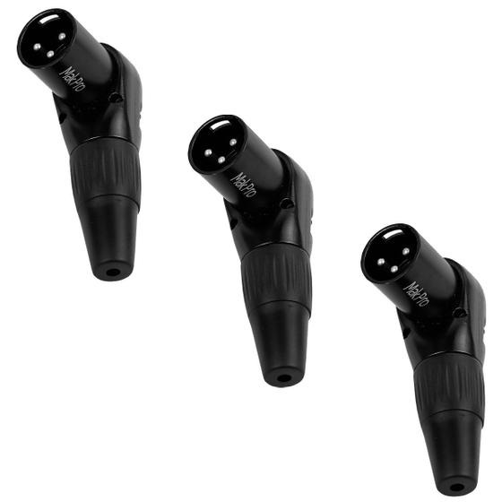 Imagem de Kit c/ 3 conectores xlr macho 90 graus mak pro mk-xlr-msl