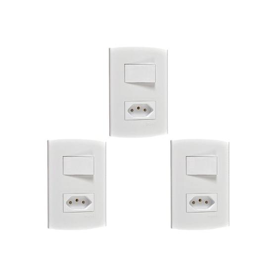 Imagem de Kit C/3 - Conjunto Peesa Alfa 1543A 1 Interruptor Sim.Tomada  ..