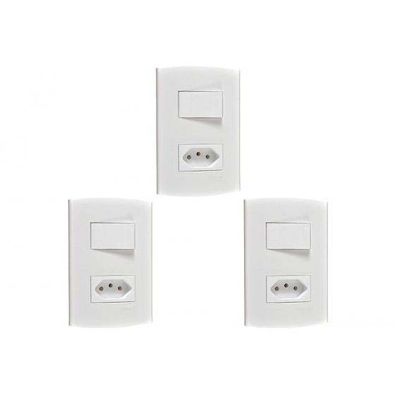 Imagem de Kit C/3 - Conjunto Peesa Alfa 1546A 1 Interruptor Sim.Tomada  ..